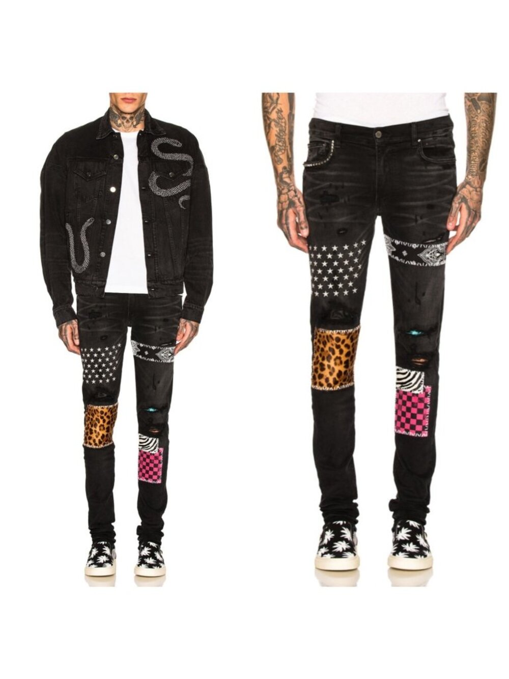 🆕️ AMIRI Men's Art Patch Jeans Aged Black Size 38x33 Designer Denim Streetwear